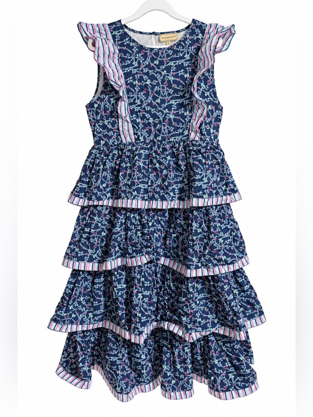 Simply Southern Hayley Bow Print Tiered Maxi Dress Navy Ruffle XL NWOT